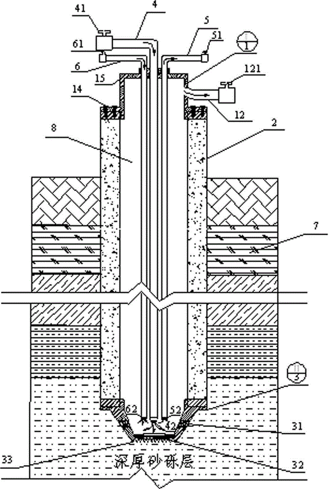 A PHC pipe pile driving device for traversing deep and dense sand layers