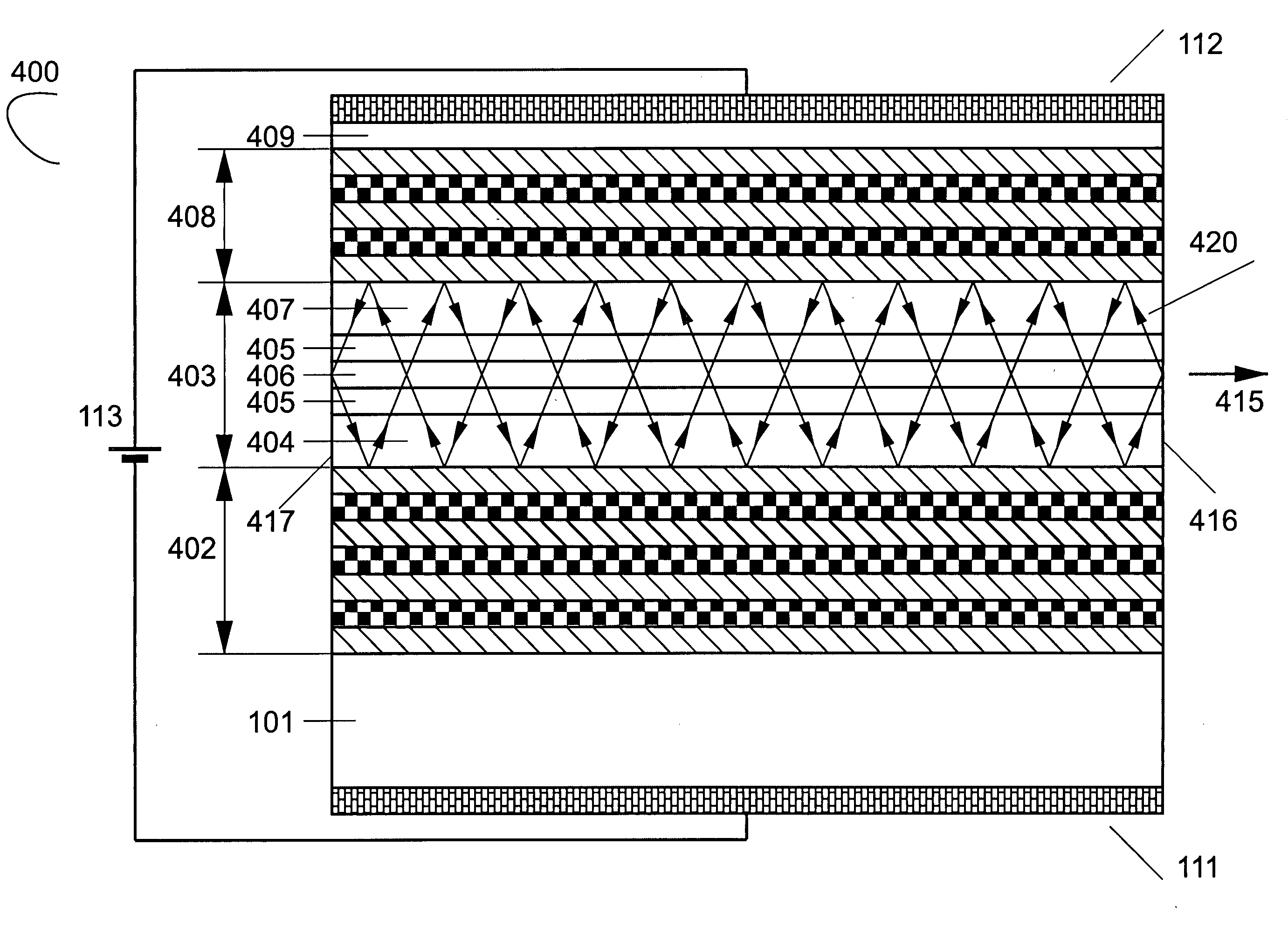 Tilted cavity semiconductor optoelectronic device and method of making same