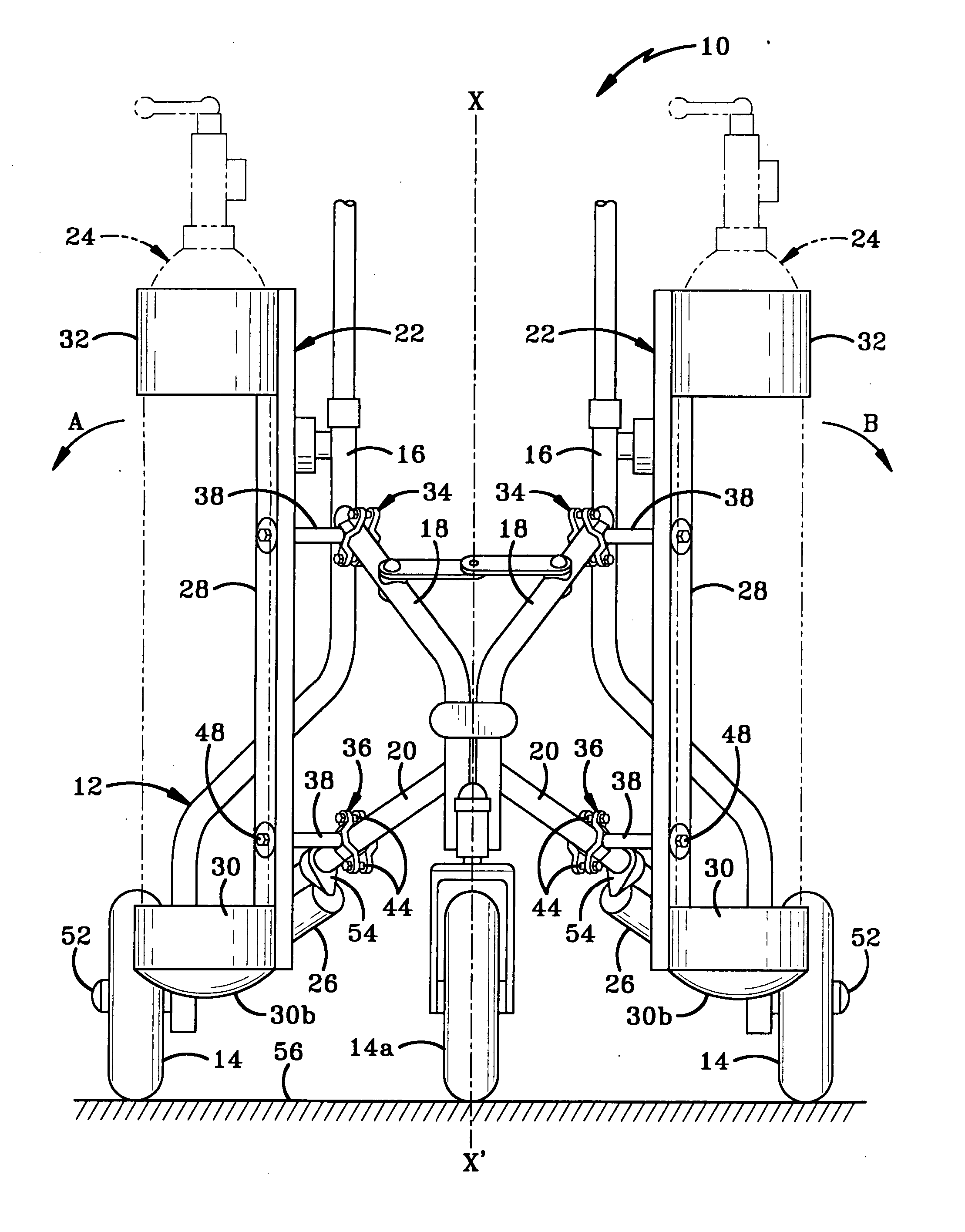 Walker including supports for carrying oxygen bottles