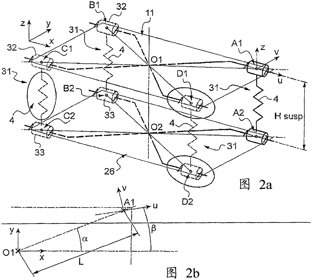 Inclined bolster and secondary suspension including the bolster