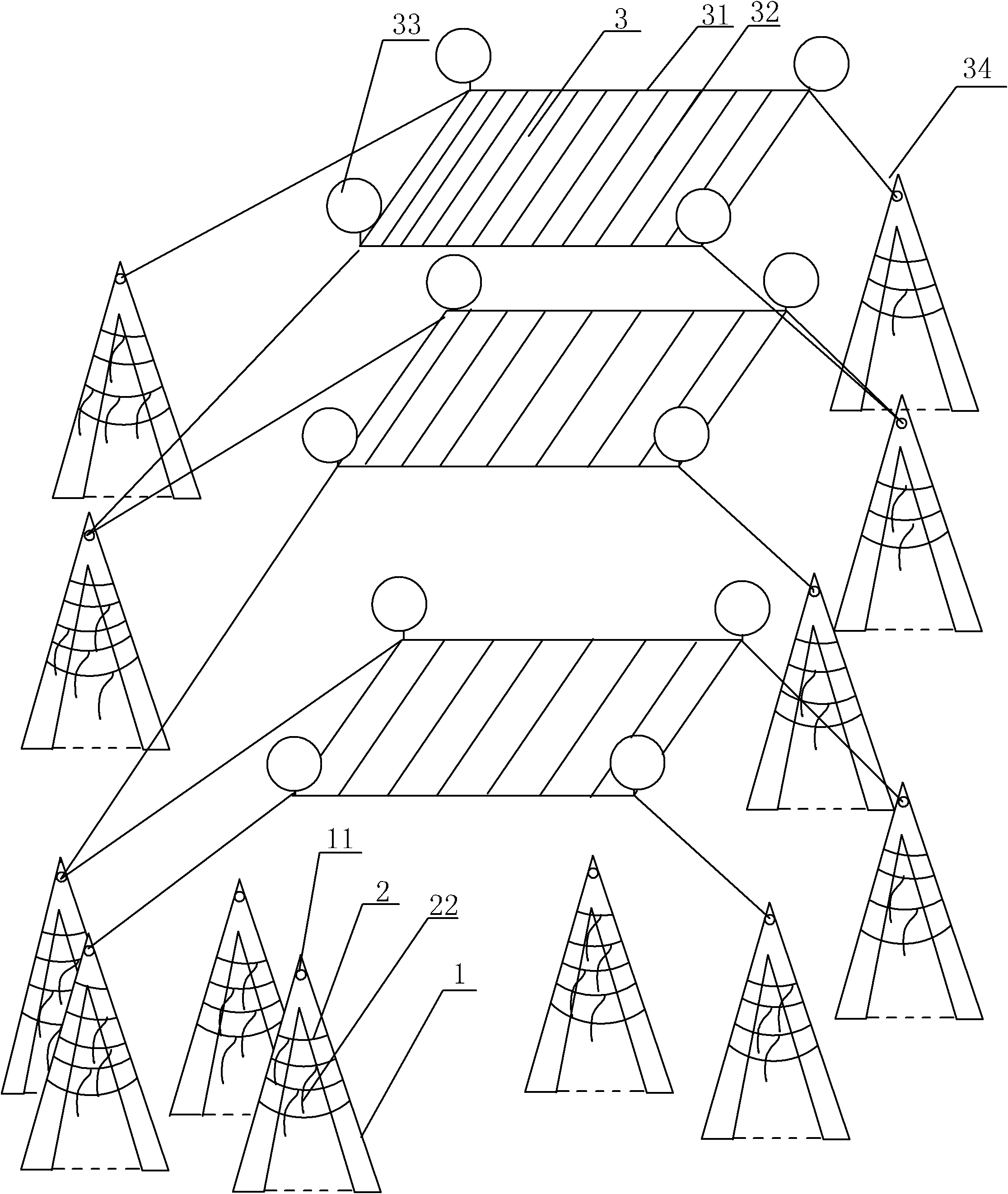 Artificial macroalgae field in mixed seawater area and construction method thereof