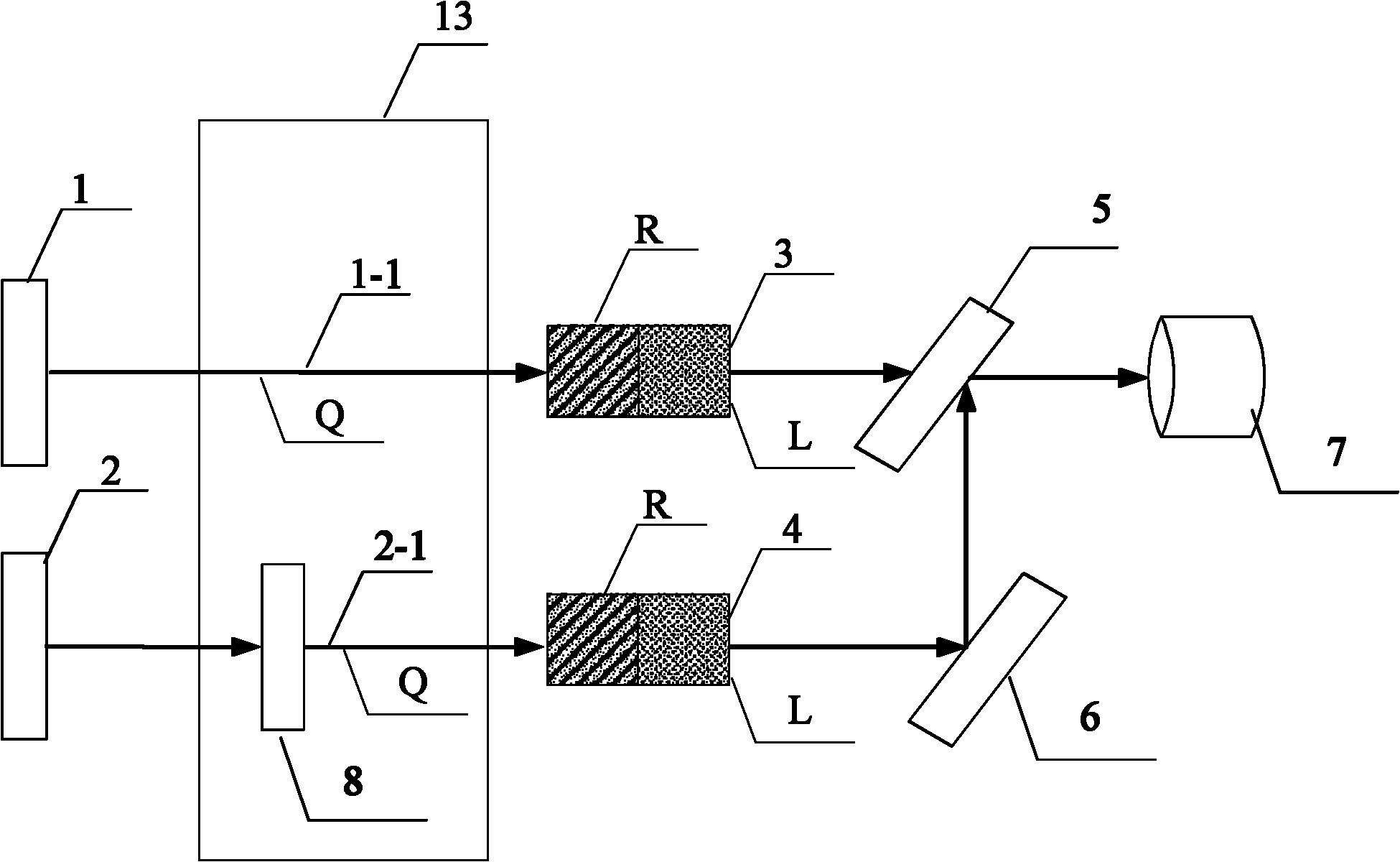 Difference-stream detecting method based on BSO (Bi12SiO20) crystal and device for realizing same