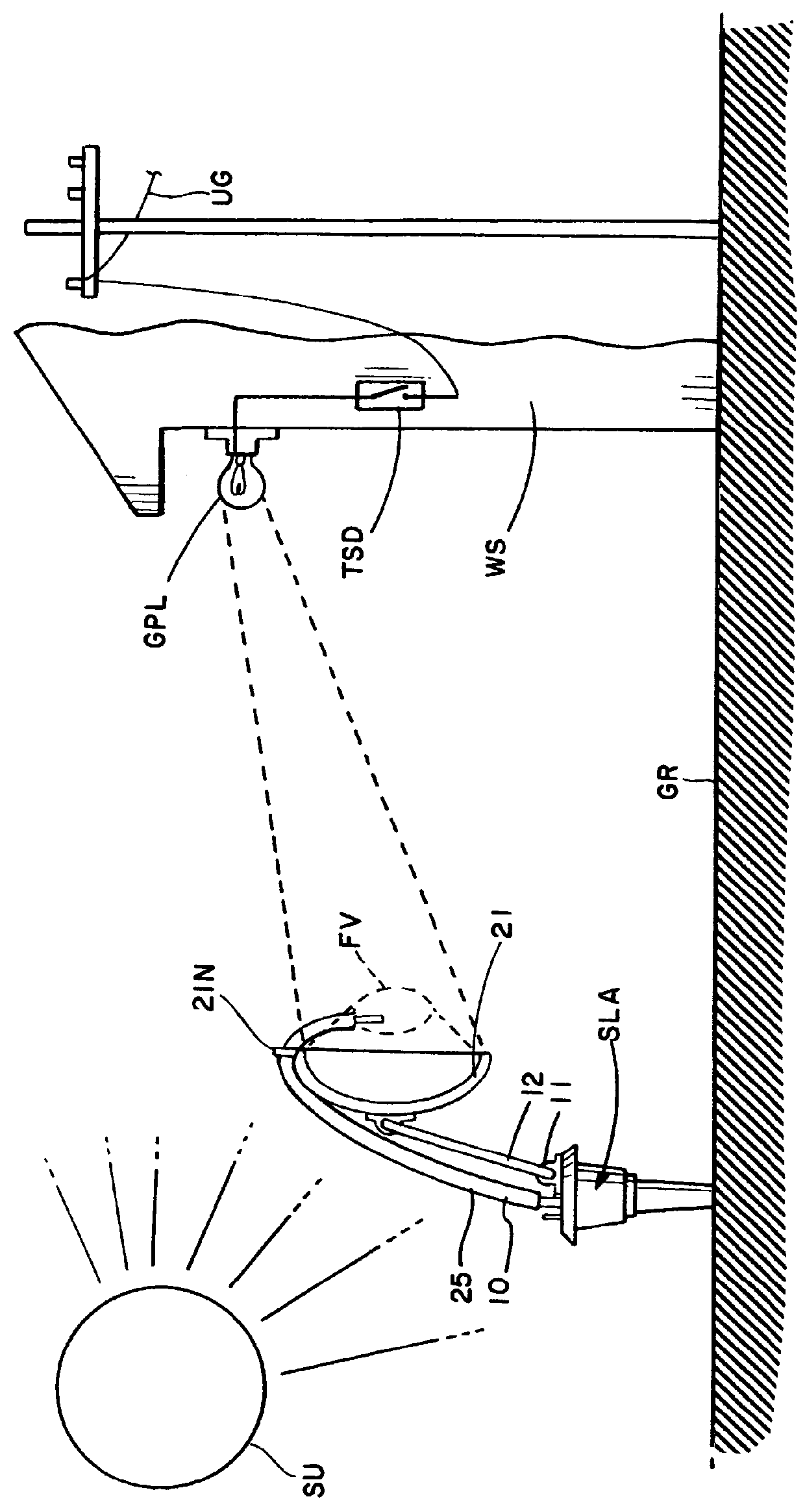 Method and apparatus for adhesively attaching a light collecting reflector to enable a solar light comprising a bendable strap and a light conveying means