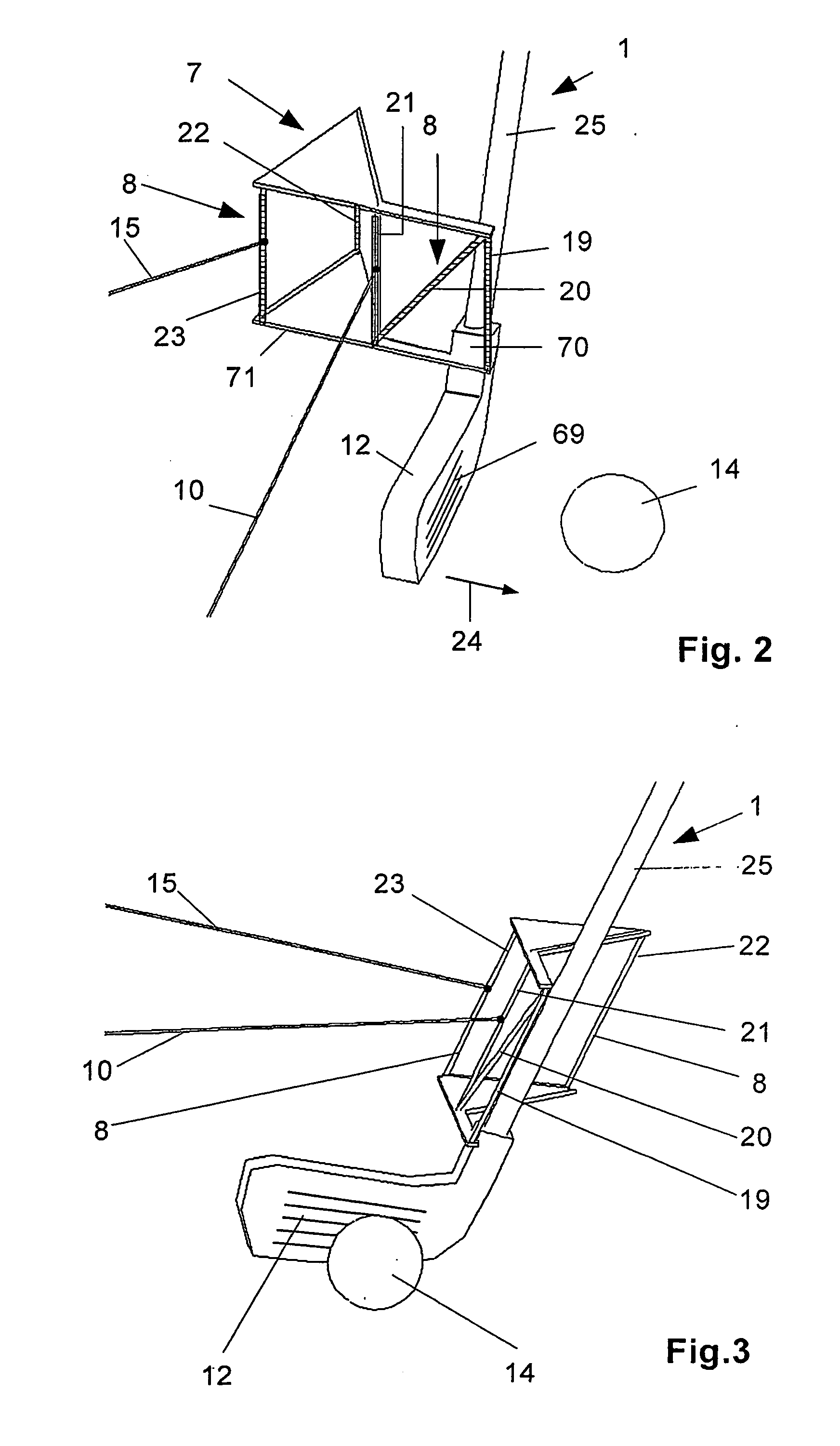 Measuring device for measuring hitting parameters of a golf club and associated calibration device