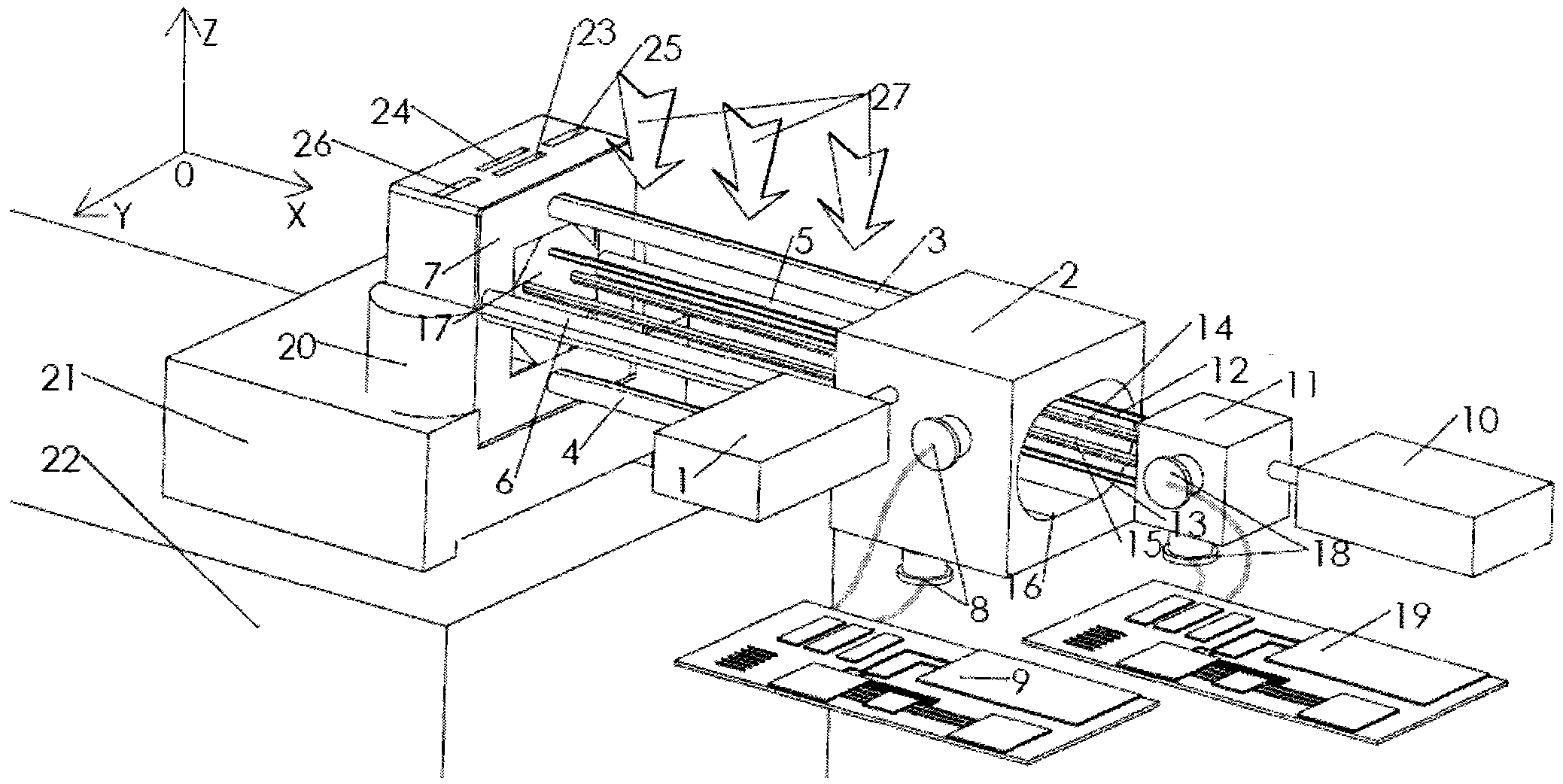 Four-optical axis returning and air bath type angular displacement laser interferometer calibration method and device