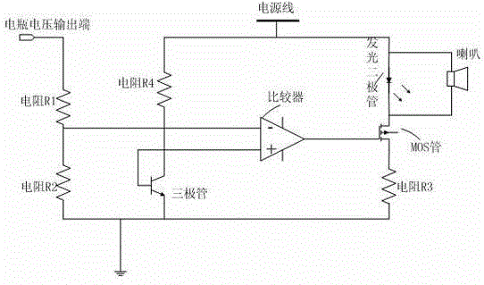 Battery car low-voltage detection and alarm circuit
