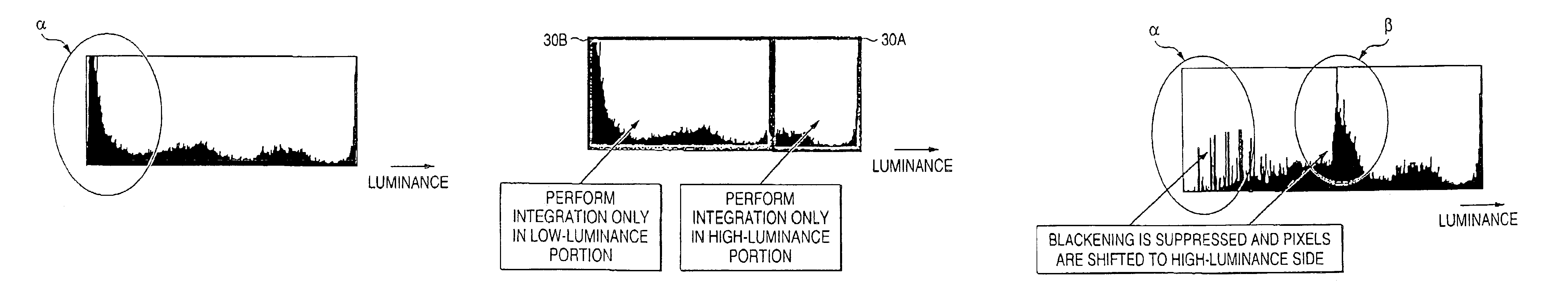 Image apparatus and method for compensating for high and low luminance image portions via exposure control and gamma correction