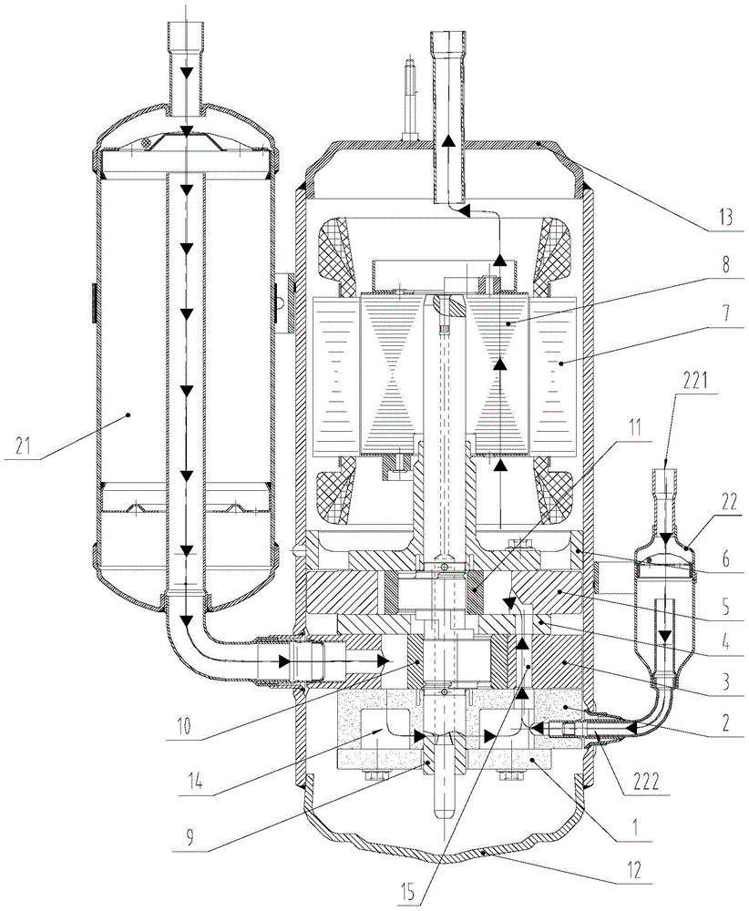 A rolling rotor two-stage compressor