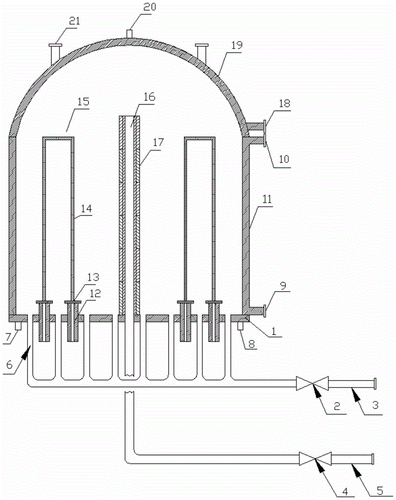 A polysilicon reduction furnace in which the tail gas outlet is connected to an inner extension pipe and its connection method