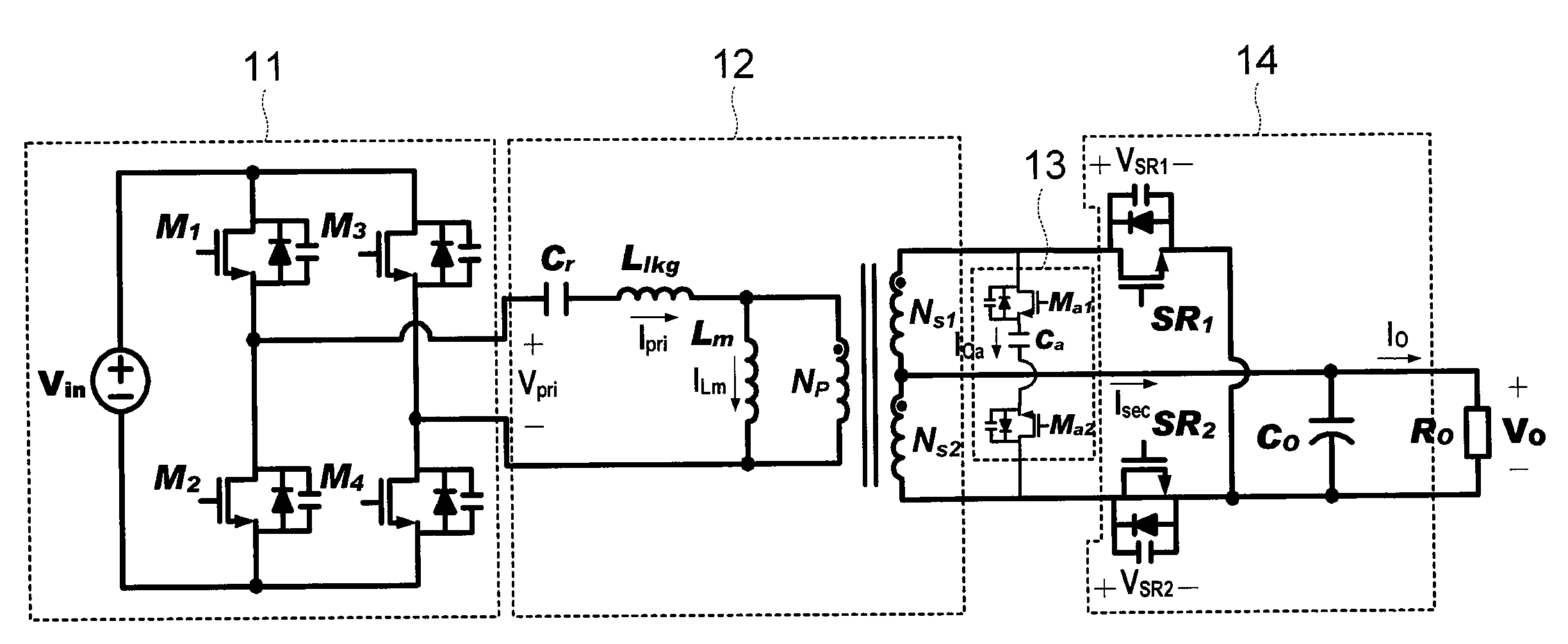 Phase shift full bridge converter with reduced current stress