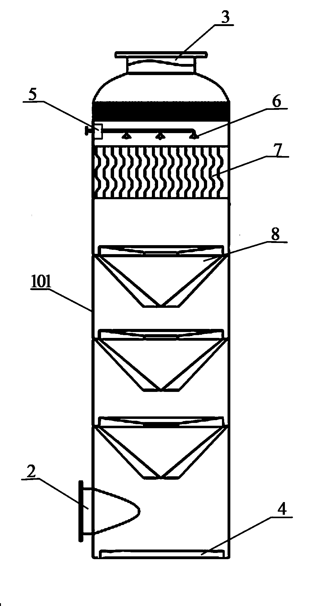 Device for absorbing and purifying SO2 in diesel engine tail gas by utilizing seawater and absorption method