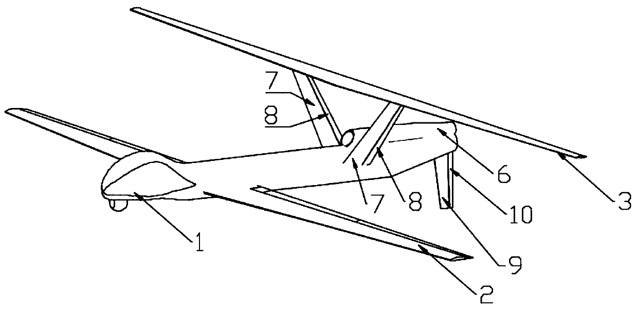 Aerodynamic layout of high-altitude long-endurance tandem wing aircraft with high rear wing and supporting tail