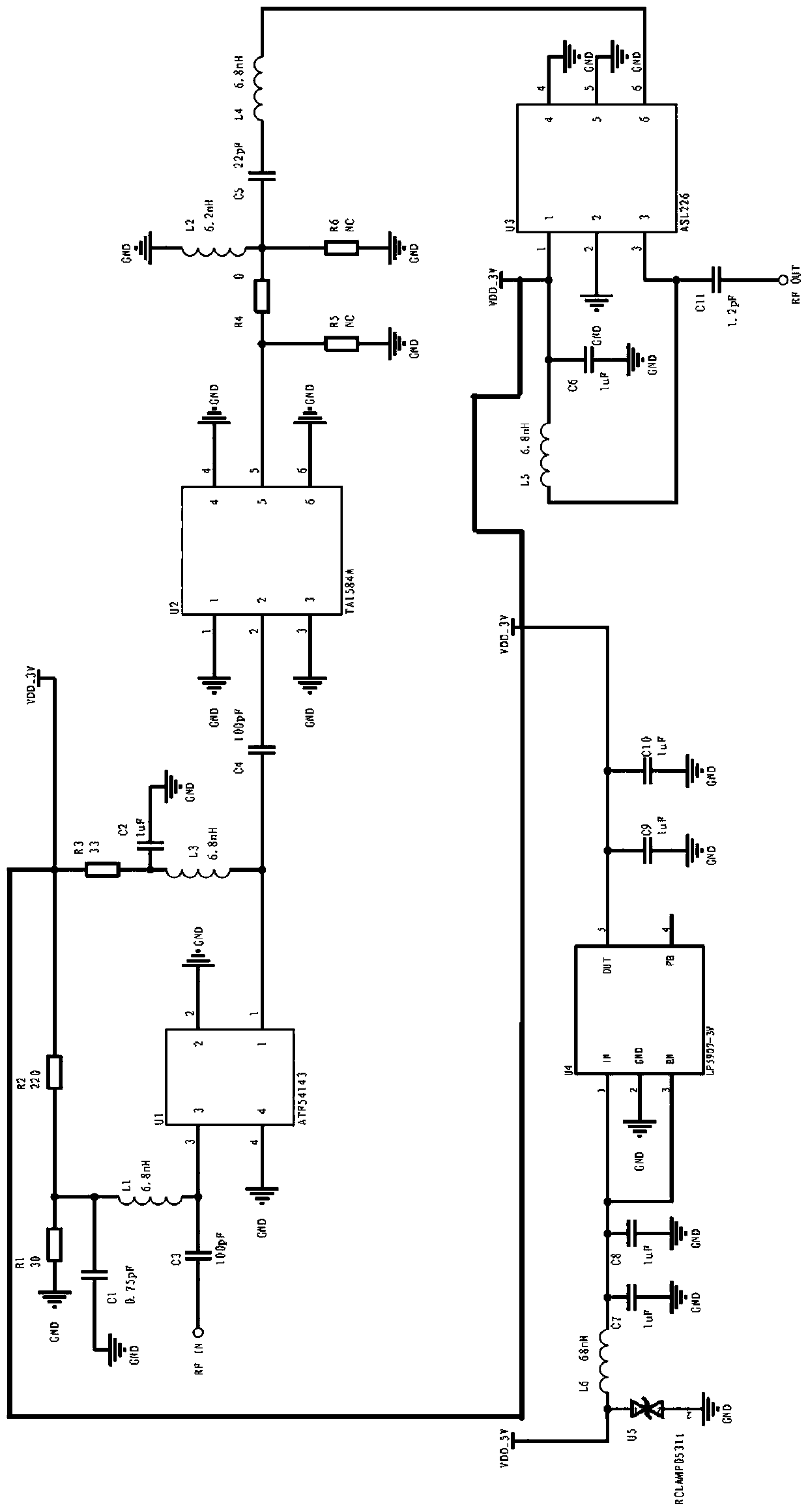 Low-noise amplifier radiofrequency front-end circuit suitable for Beidou second-generation frequency band