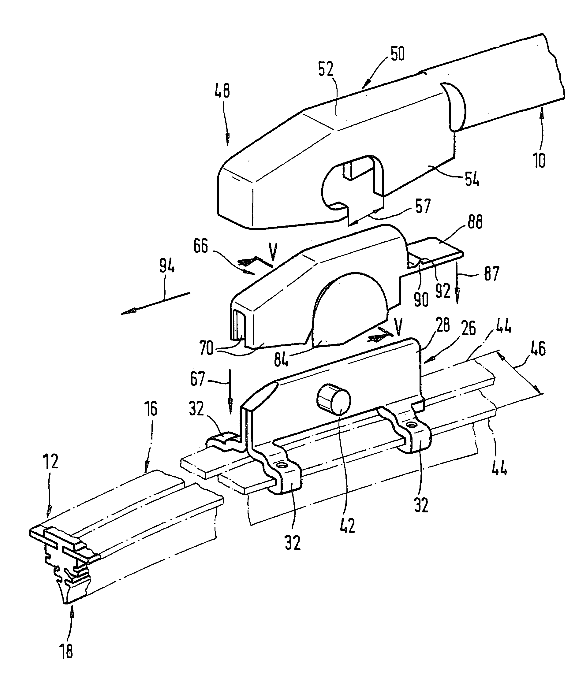 Device for detachably linking a wiper blade with a wiper arm