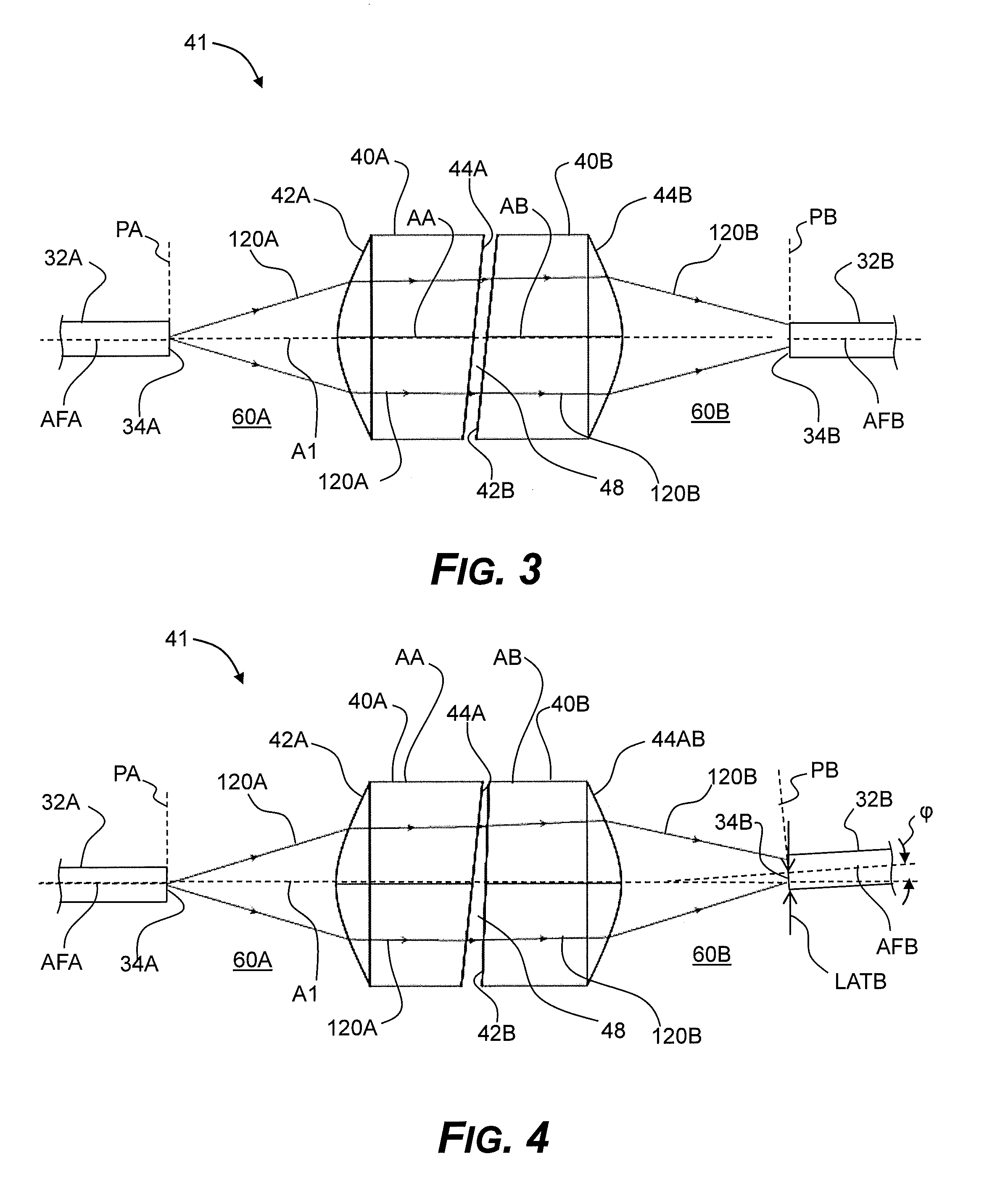 Optical connector with lenses having opposing angled planar surfaces