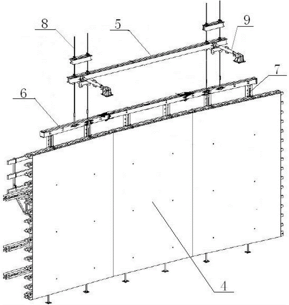 Method for integrally and transversely moving high and large formwork through high and large trolley