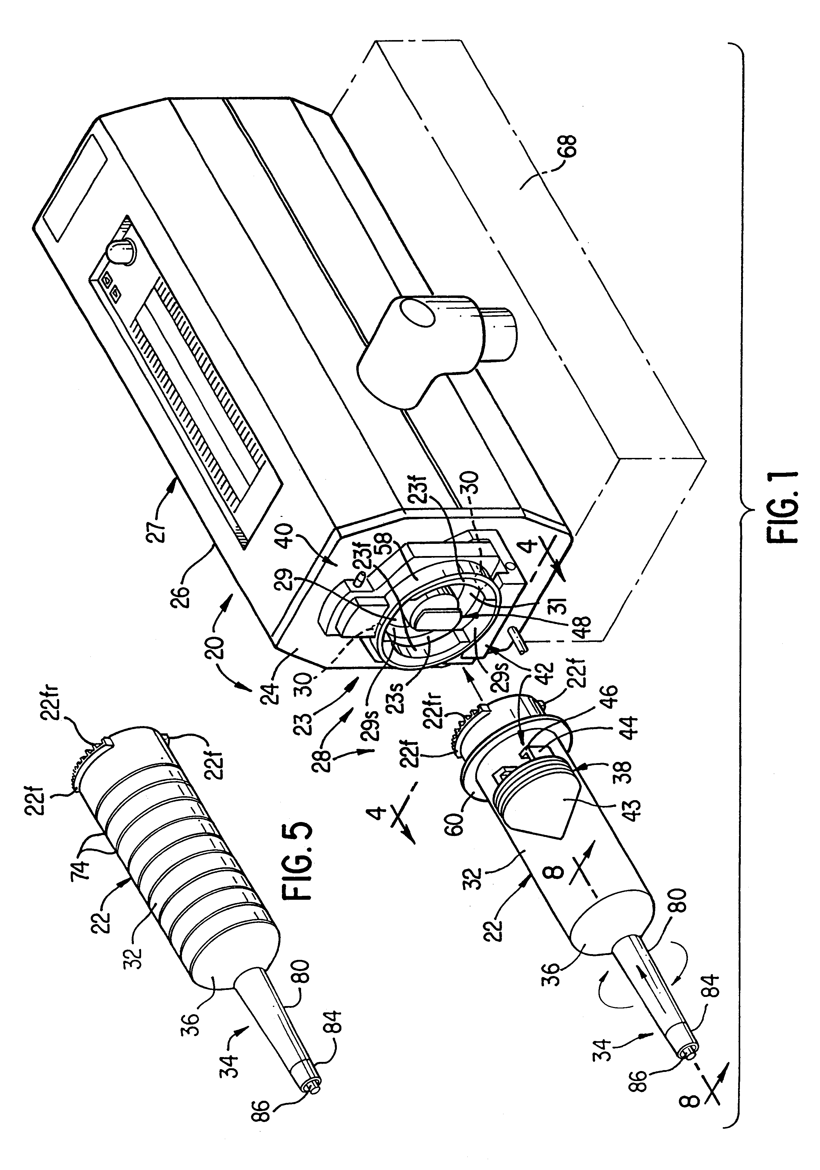 Front-loading medical injector and syringe for use therewith