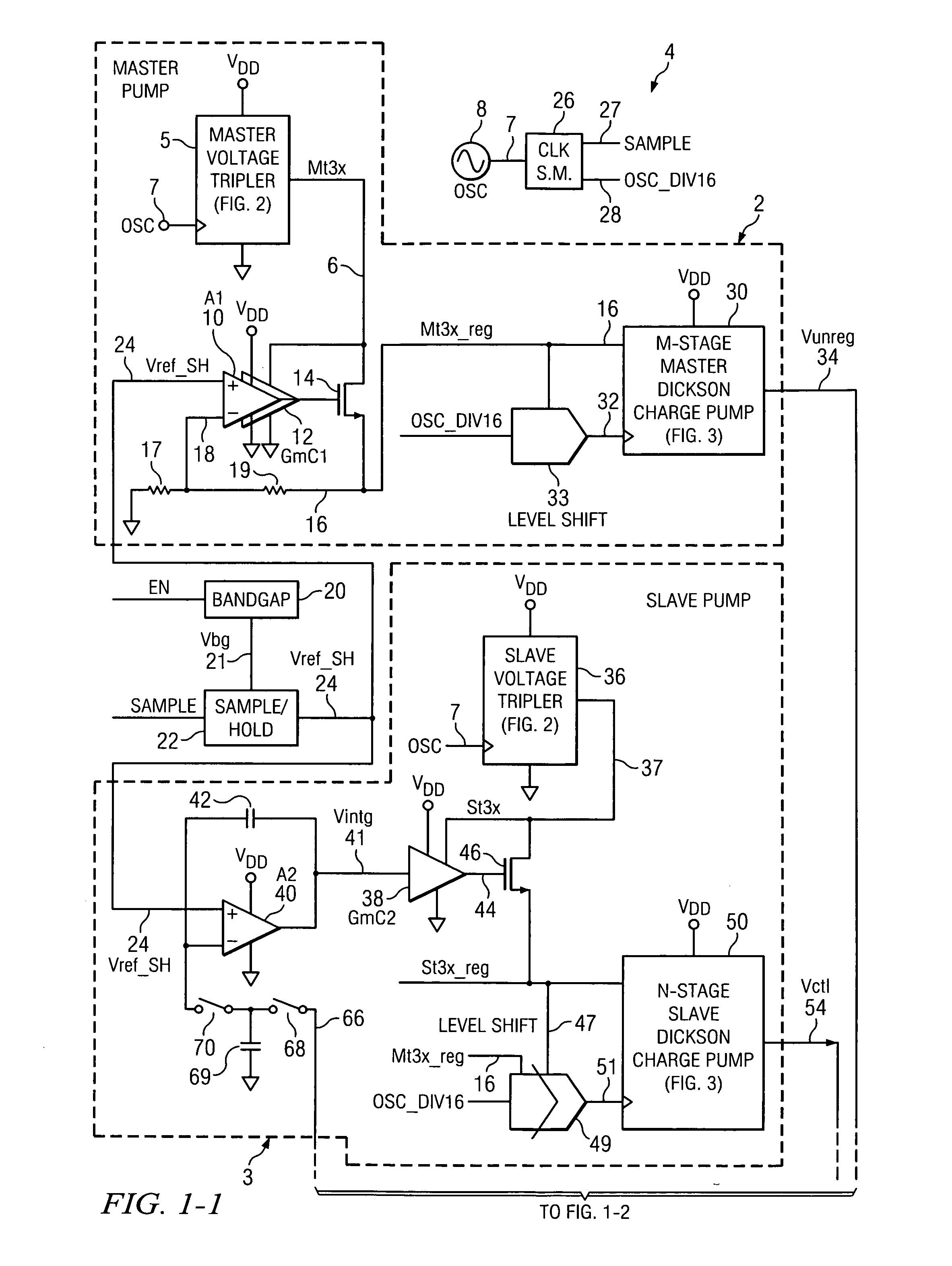 Master-slave low-noise charge pump circuit and method