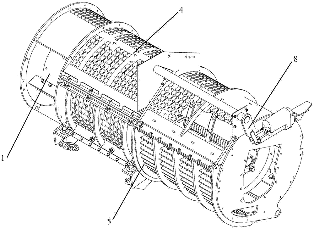 Transverse axial flow threshing and separating device