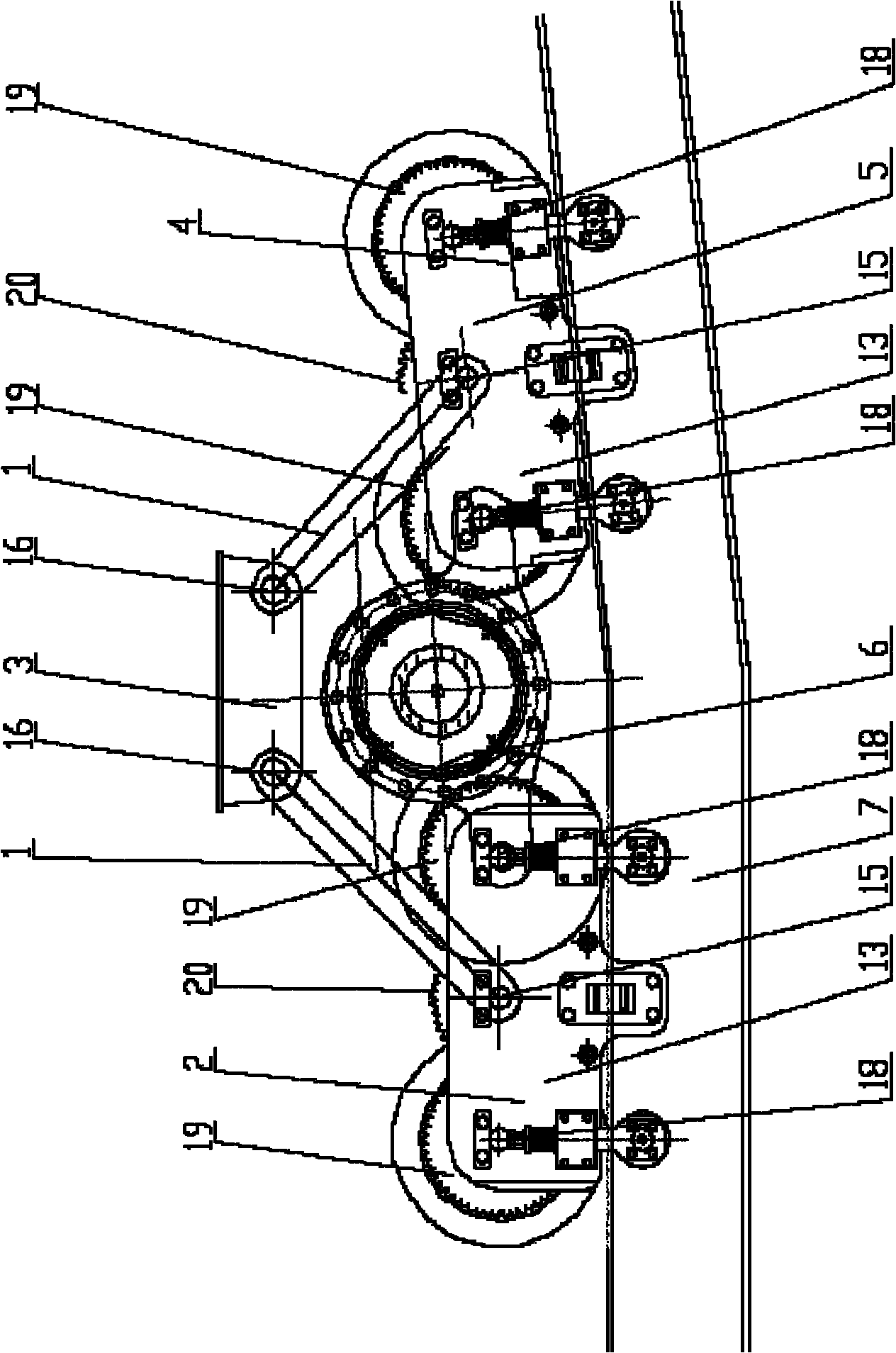 Running mechanism for arched bridge inspection car