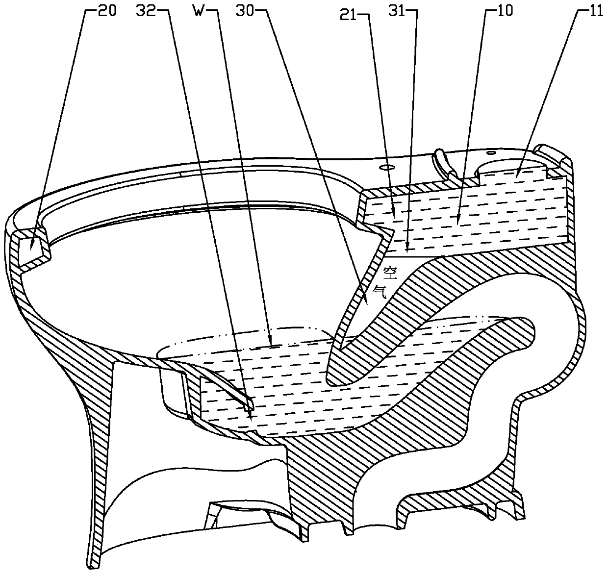A toilet flushing waterway structure and toilet seat with accelerated siphon
