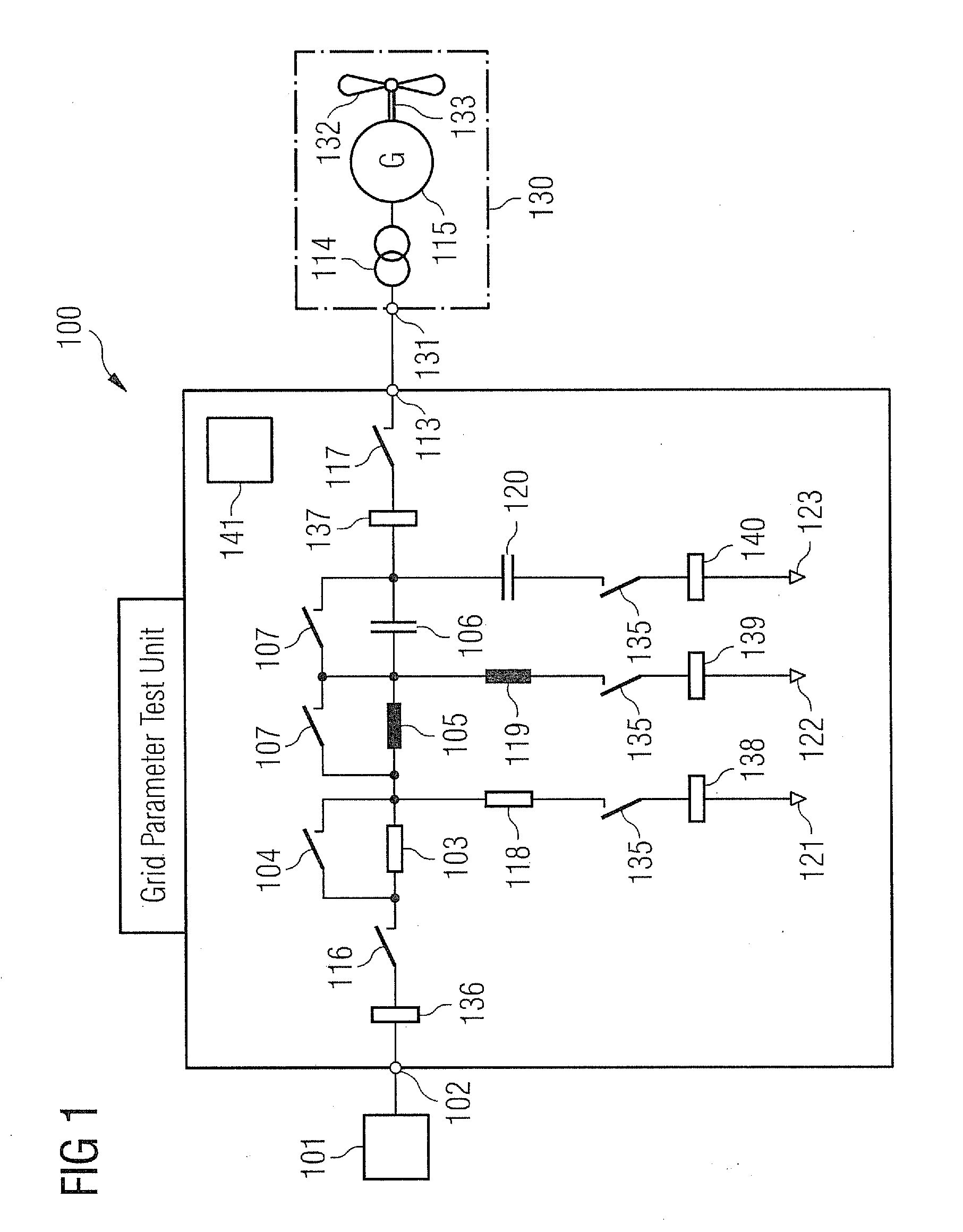 Arrangement and method for testing an electric power generation system