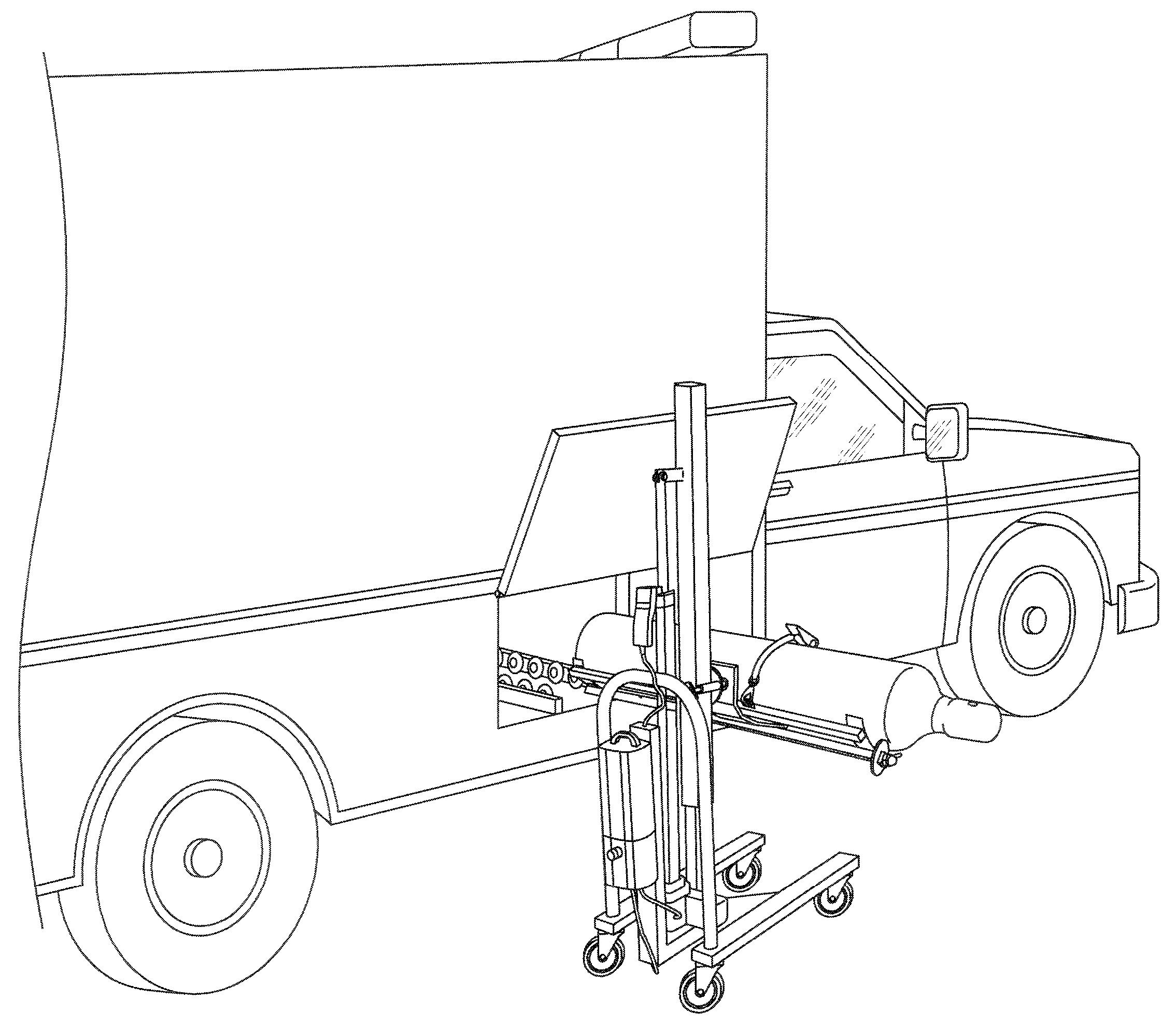 Compact system for lifting and moving a pressurized tank