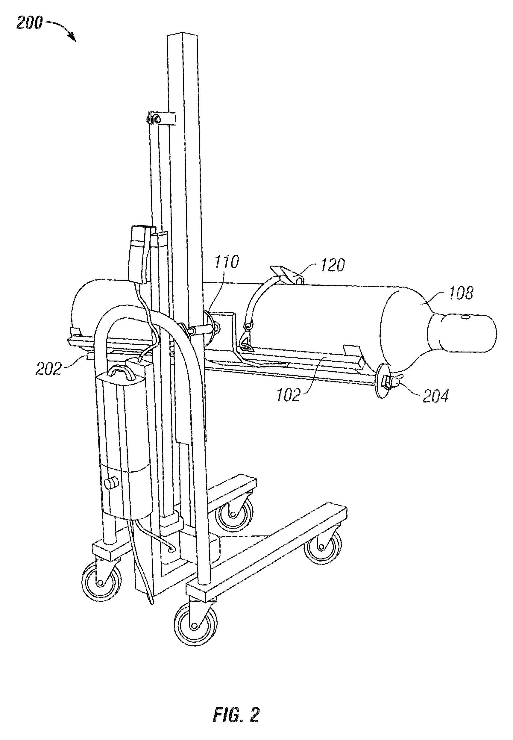 Compact system for lifting and moving a pressurized tank