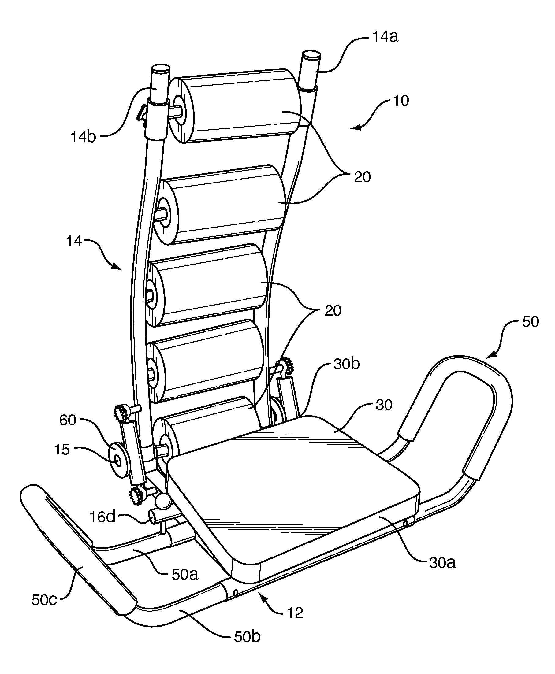 Abdominal exerciser with rotatable seat and tandem pulley features