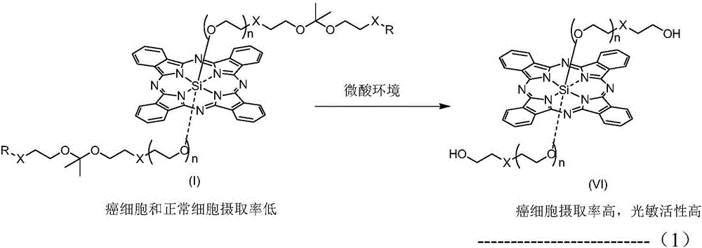 pH sensitive axially substituted silicon phthalocyanine complex, preparing method of pH sensitive axially substituted silicon phthalocyanine complex and application of pH sensitive axially substituted silicon phthalocyanine complex to medicines