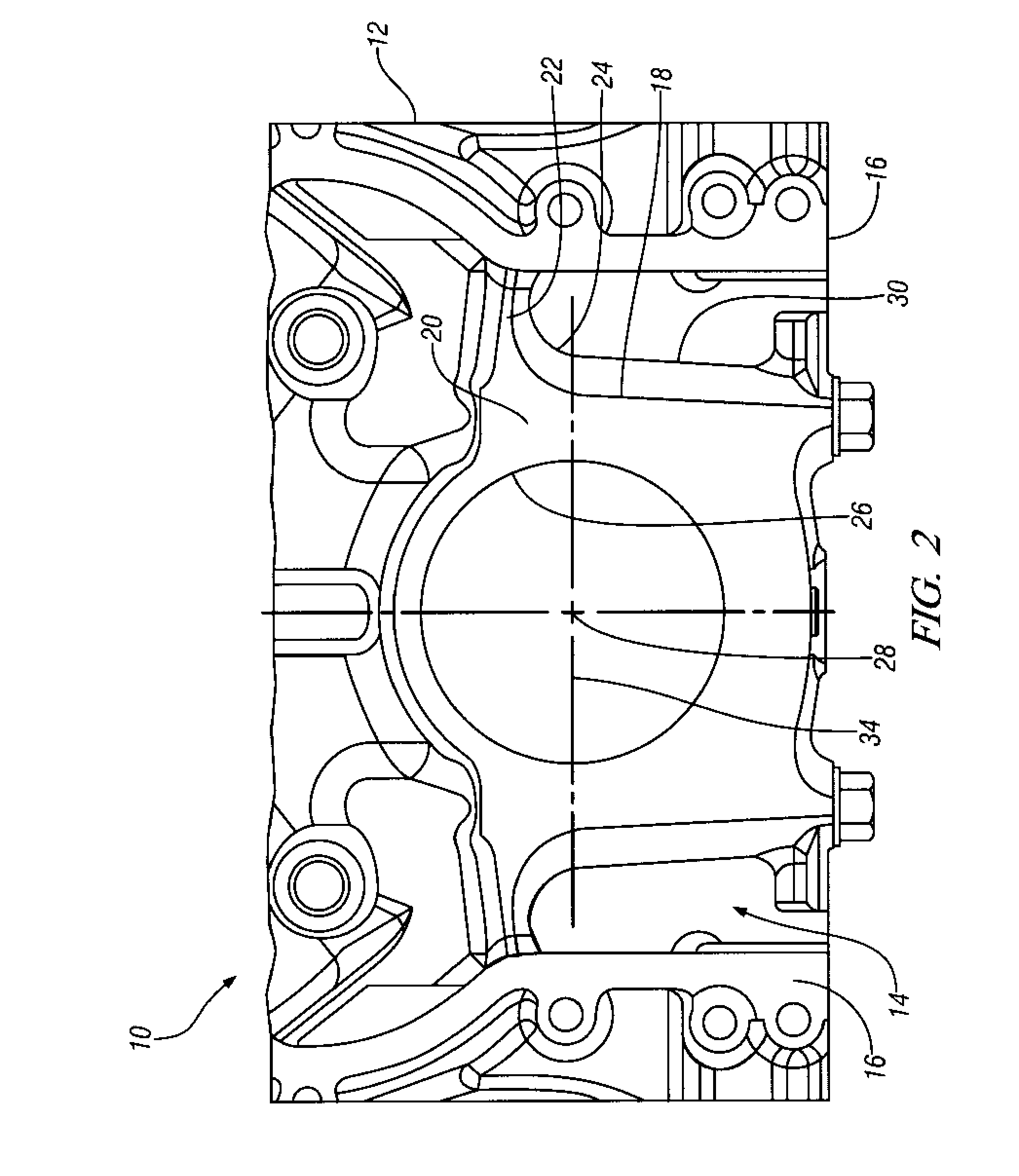 Engine and method for improved crankcase fatigue strength with fracture-split main bearing caps