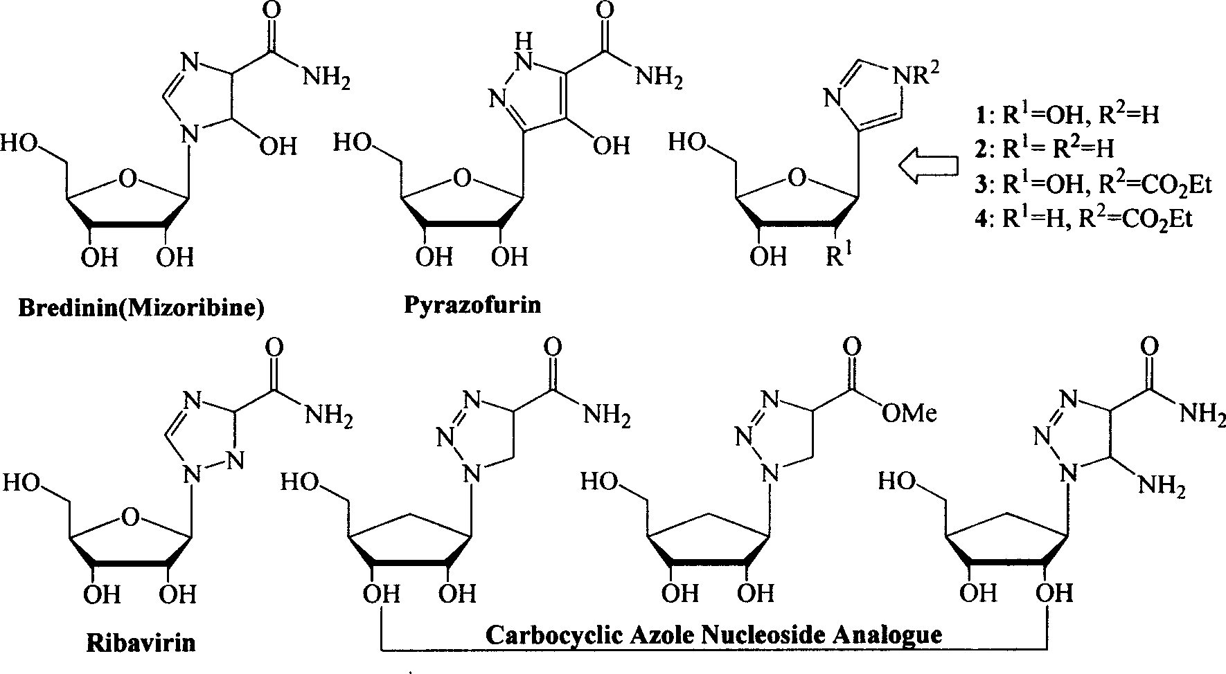 Hexanary carbocycle azole like nucleoside analogue, its synthesizing process and use in anti virus and tumor thereof
