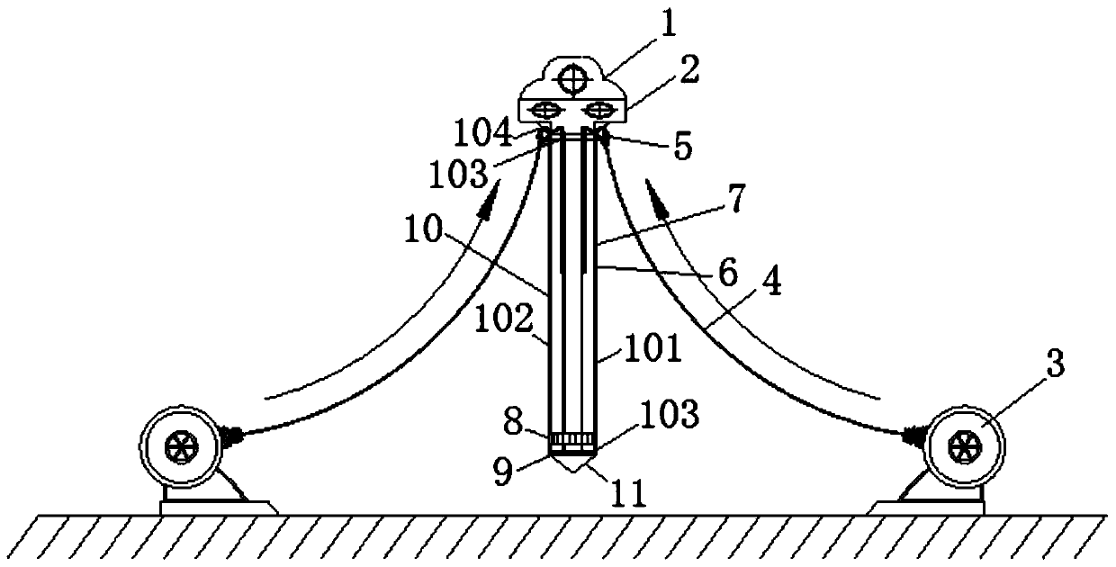 Deviation correction device for tube-sinking cast-in-situ pile and use method thereof