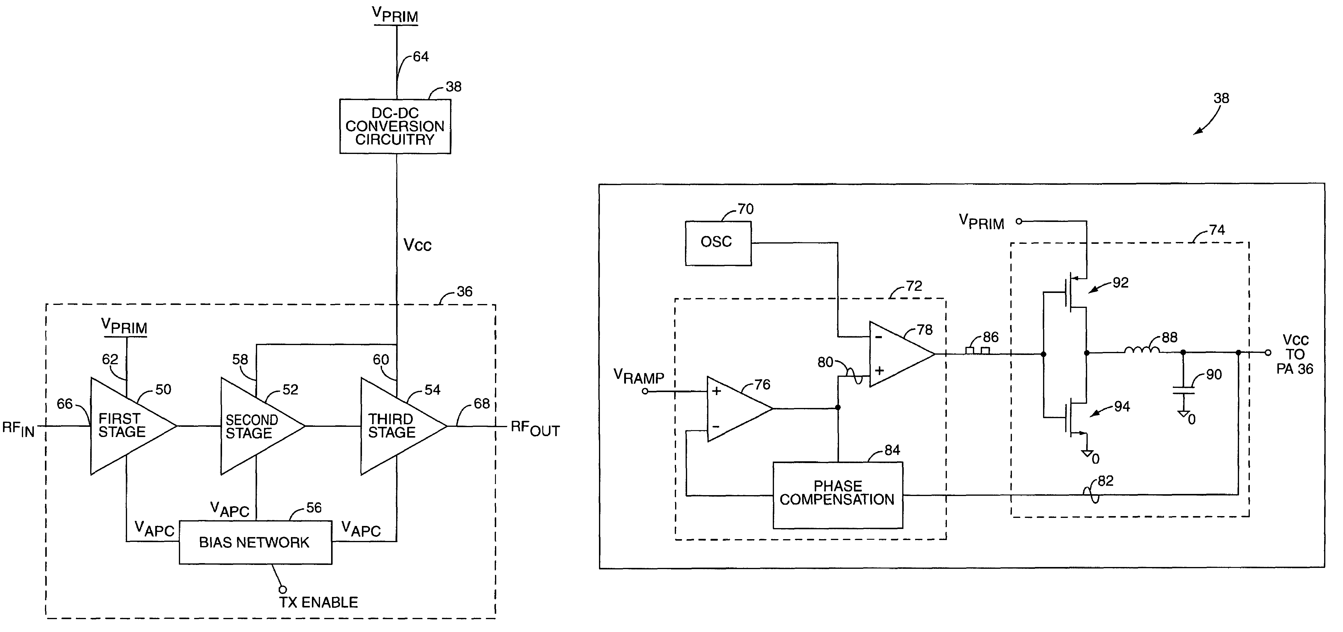 Power amplifier control using a switching power supply