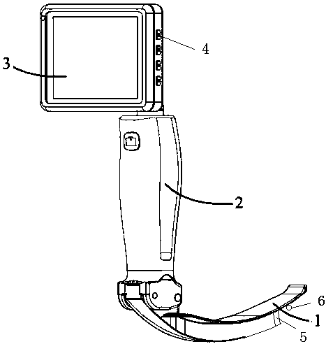 Visual laryngoscope turning on-off, plugging charger automatic turning-on and video power supply circuit
