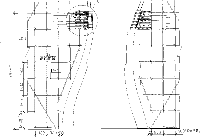 Construction technology of spatial variable curved surface reinforced concrete irregular barrel group structure