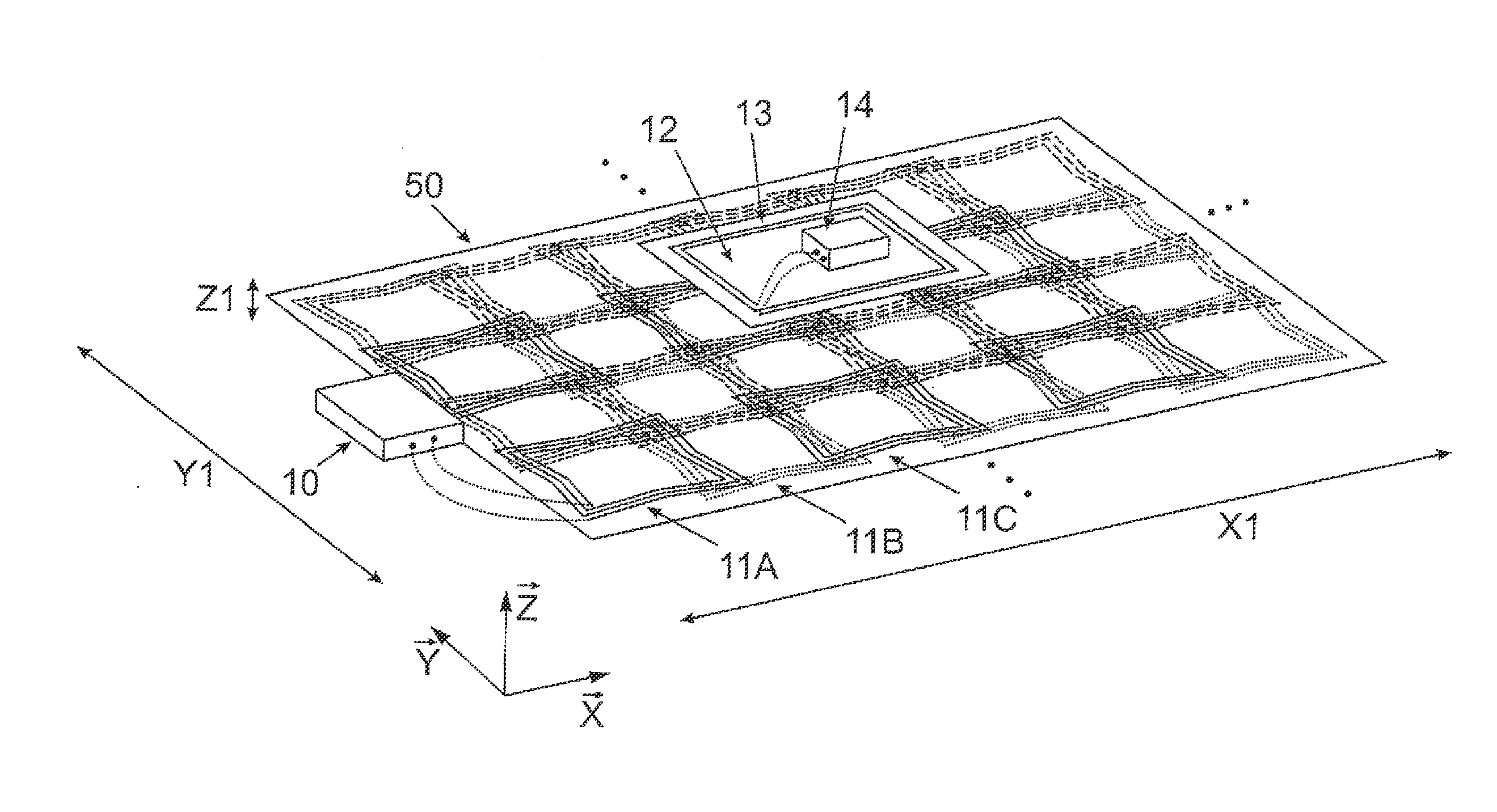 Arrangement and method for contactless energy transmission with a coupling-minimized matrix of planar transmission coils