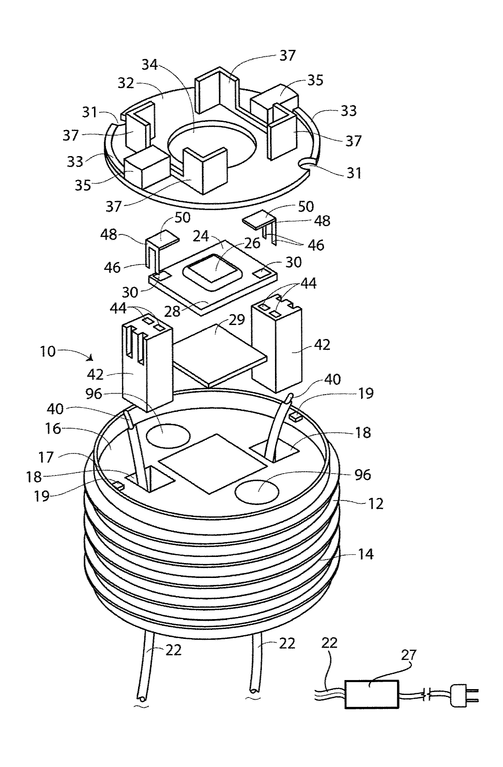 LED Lighting Assembly With Detachable Power Module and Lighting Fixtures with Same