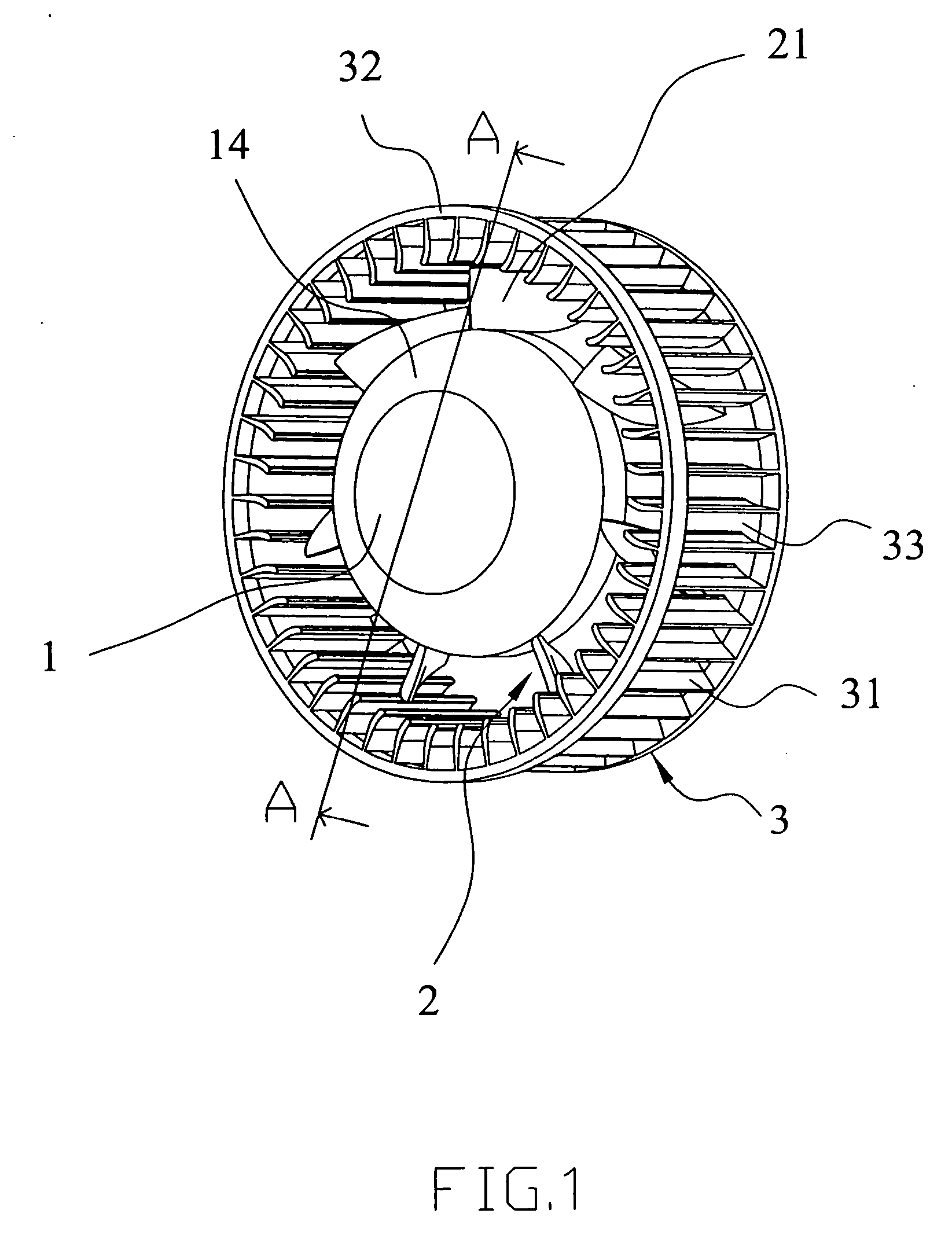 Radial fan having axial fan blade configuration