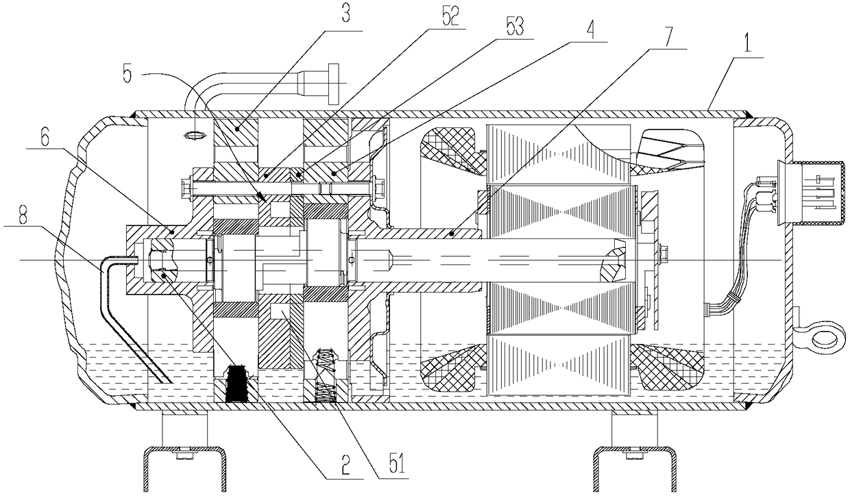 A horizontal twin-cylinder compressor and an air conditioner using the same