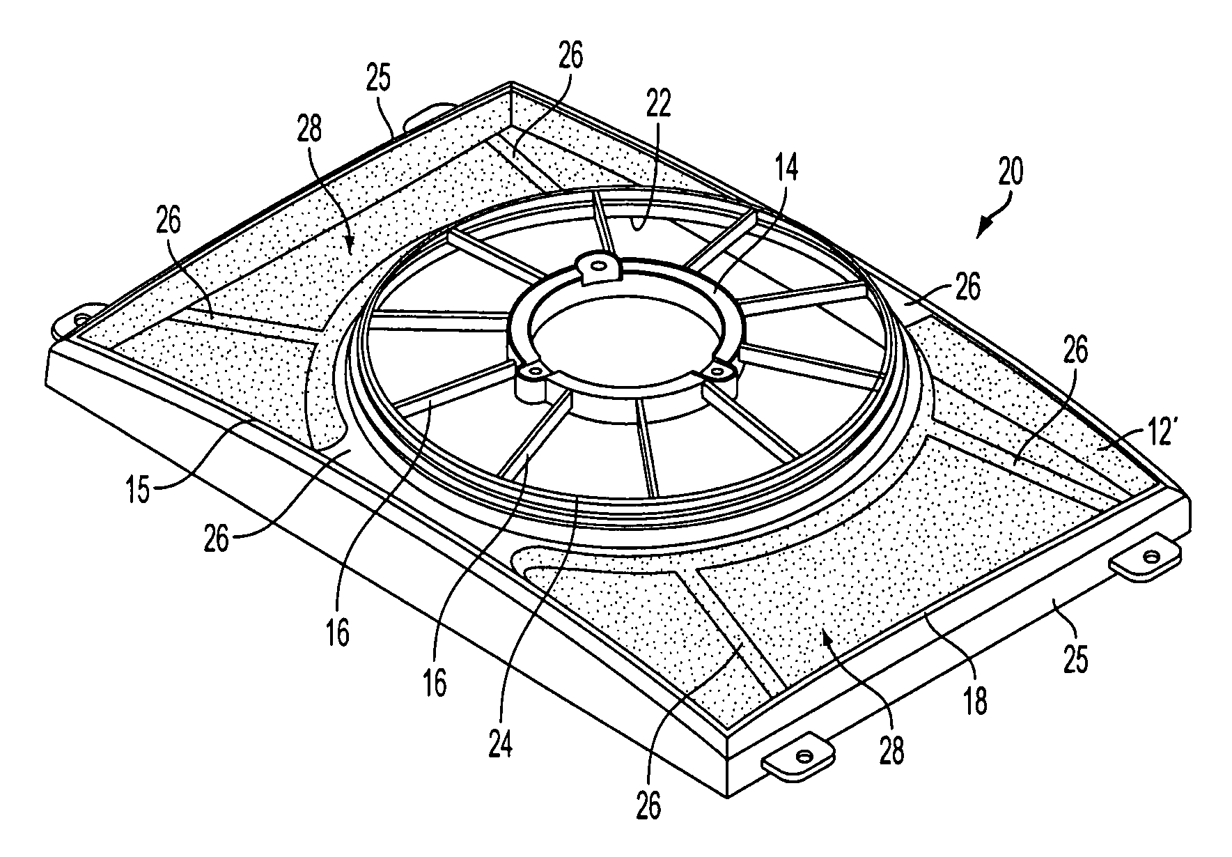 Low mass fan shroud with integrated membrane barrier