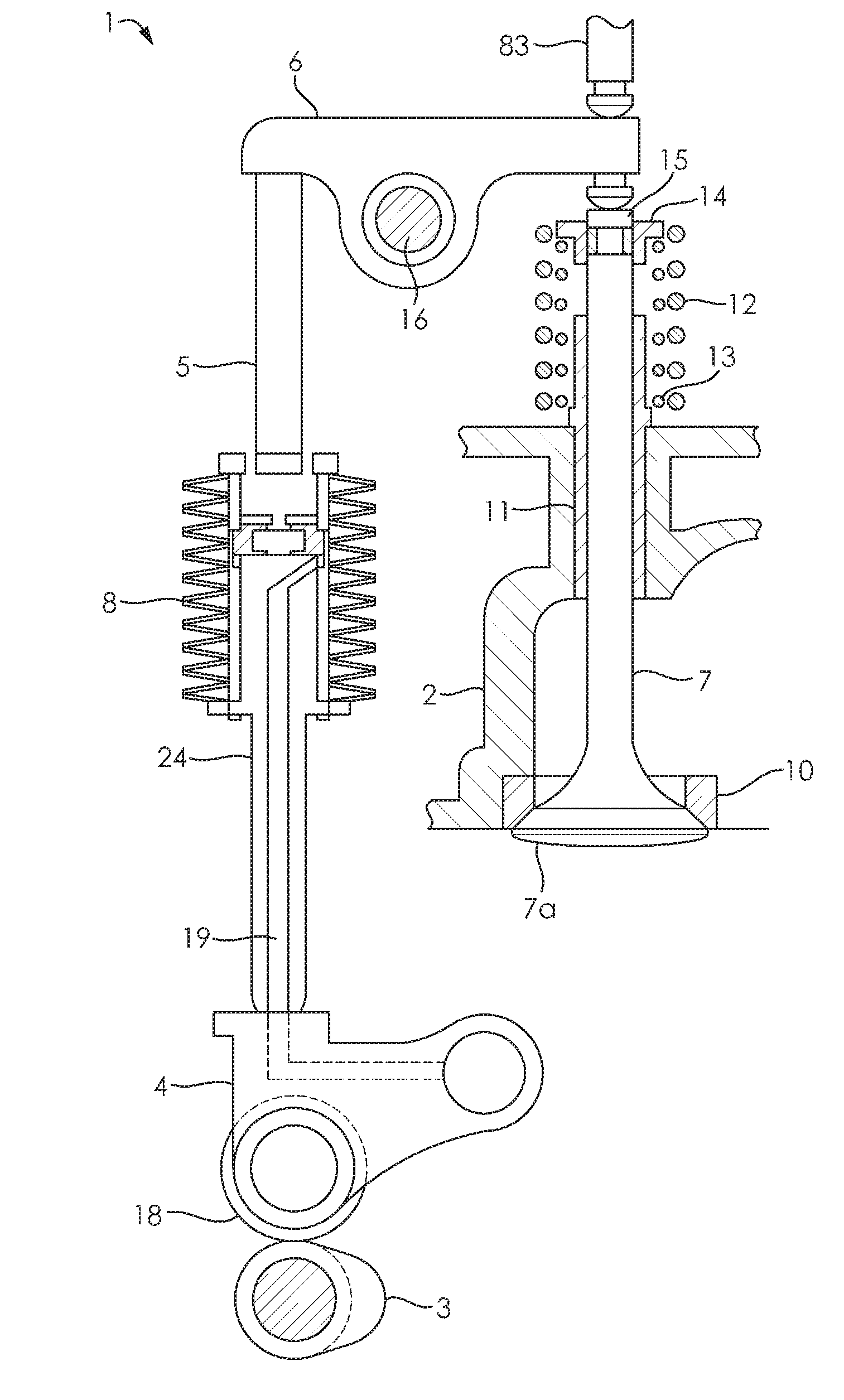 Collapsible pushrod valve actuation system for a reciprocating piston machine cylinder