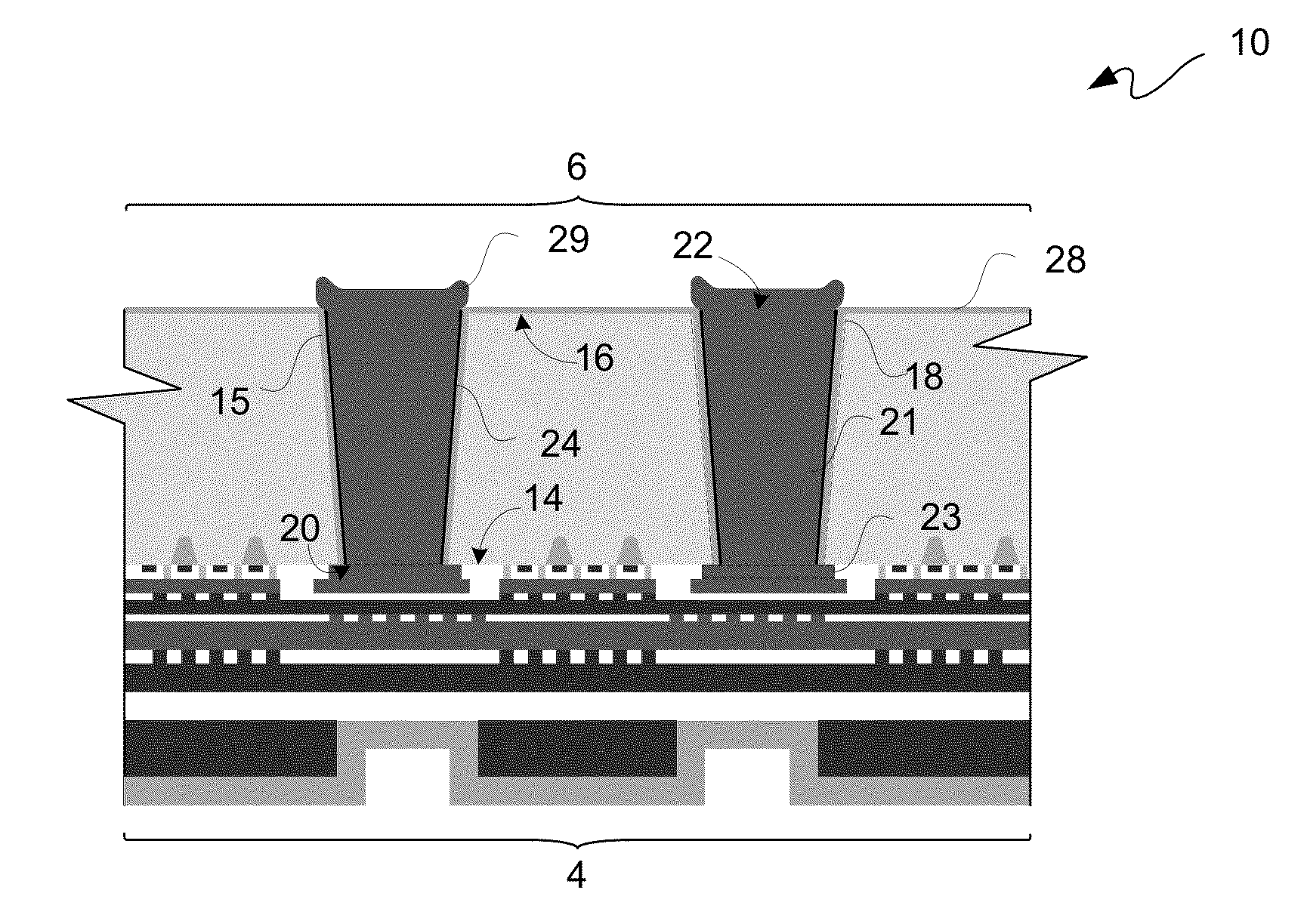 Die stacks with one or more bond via arrays