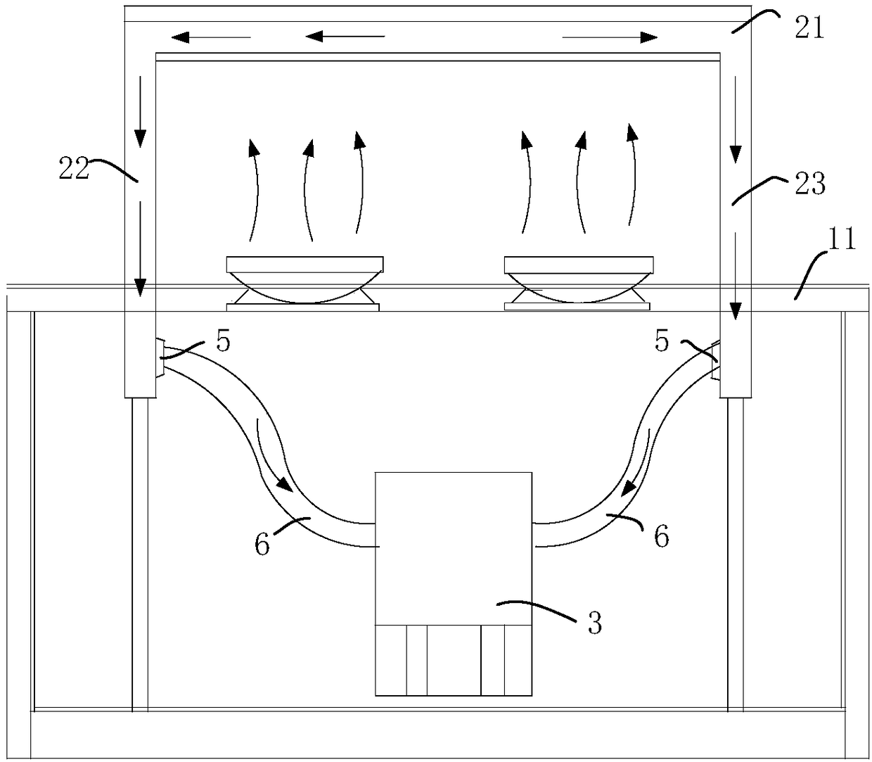 A dust-accumulating box-type frequency conversion range hood and smoke exhaust method