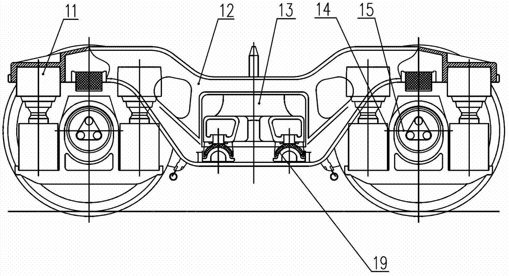 Railway vehicle axle box suspension type self-adjusting bogie