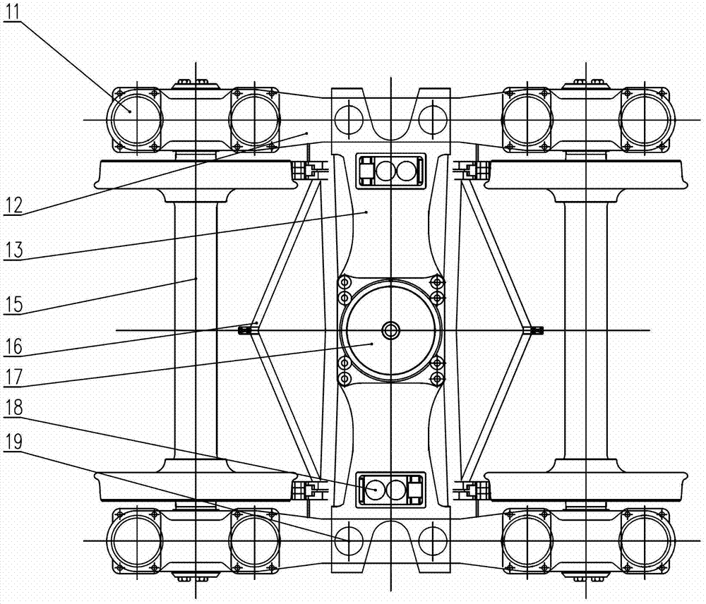 Railway vehicle axle box suspension type self-adjusting bogie