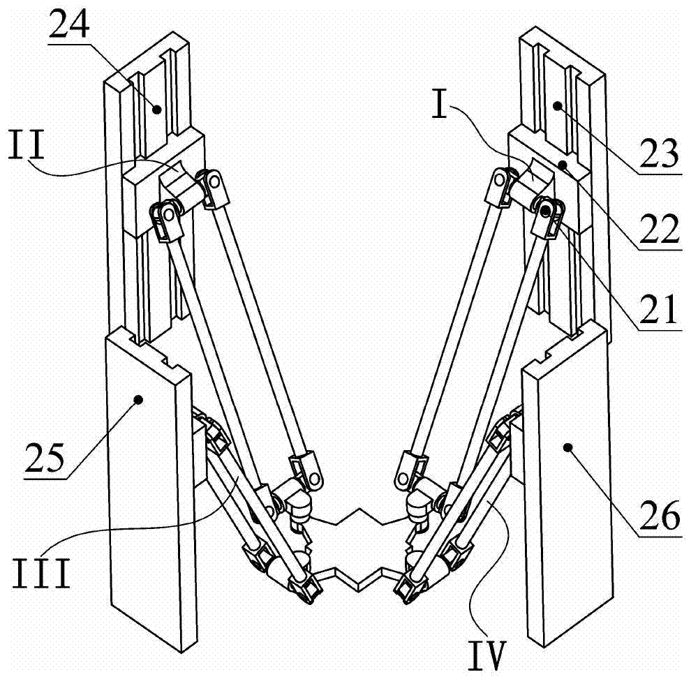 Three-move one-rotation four-freedom degree space parallel connection mechanism