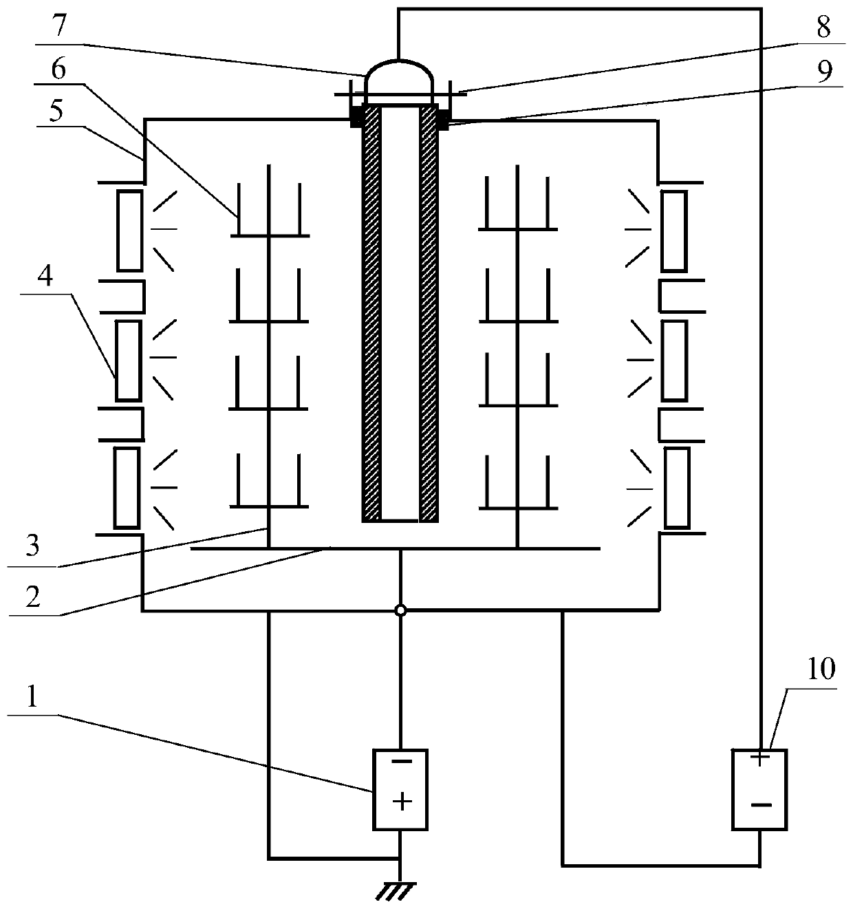 Arc ion plating device with center auxiliary anode