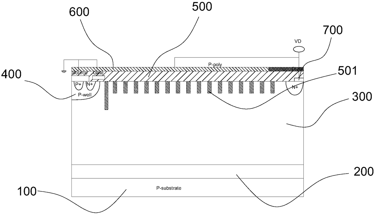 Power device having interface charge trench high-voltage interconnection structure