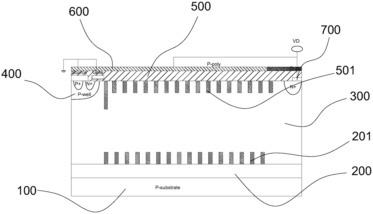 Power device having interface charge trench high-voltage interconnection structure